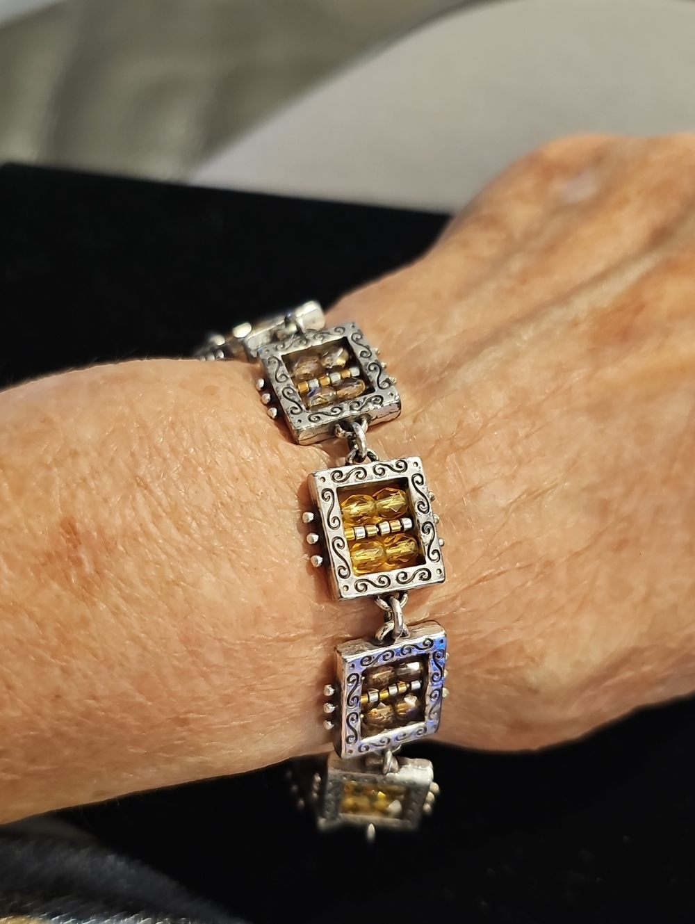 Brighton Style Abacus Link Bracelet Womens Size OS‎ Amber Silver Boho Vintage